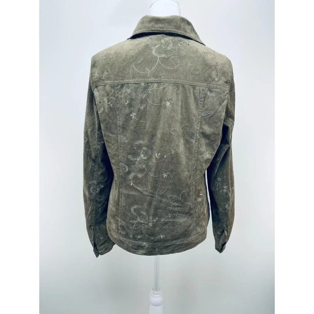 RAFAEL Blazer Jacket Size 10 Women’s Floral Embroidered Faux Suede Button Front - Picture 12 of 12